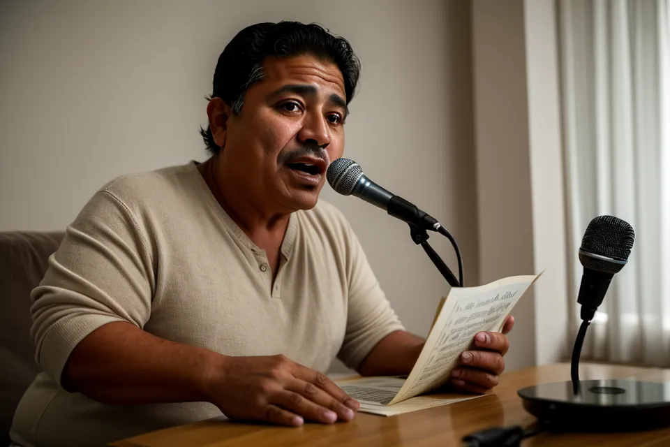 Técnica vocal para adultos: hombre practicando el control del aire al cantar como parte de un curso para barítono principiante