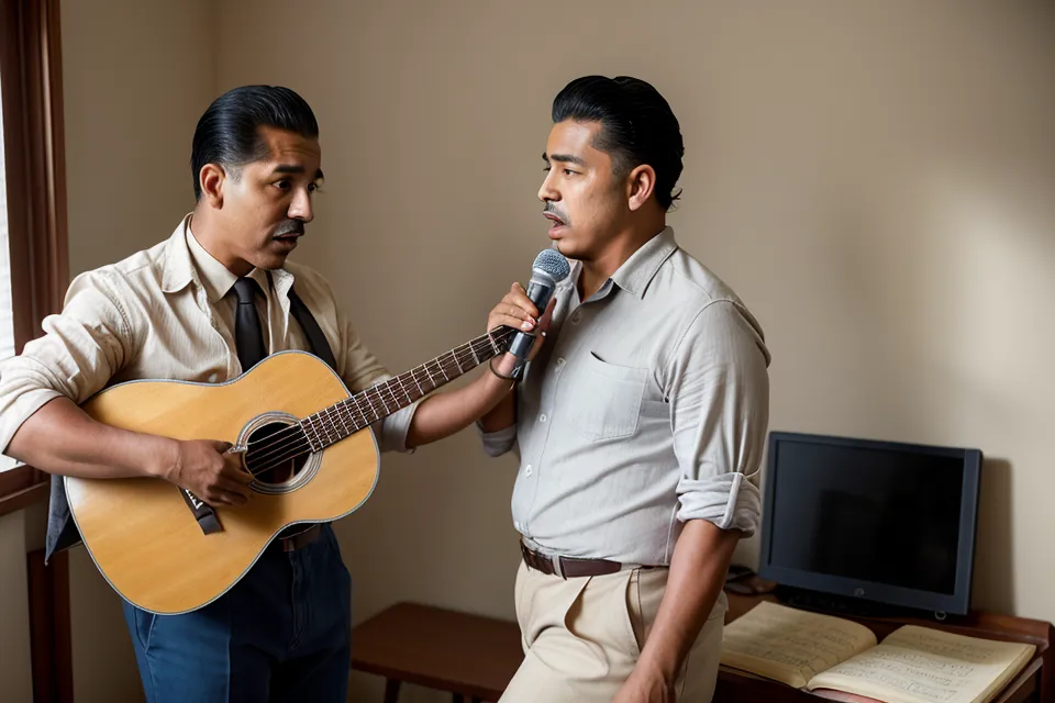 Computadora mostrando un curso de técnica vocal junto a un café de olla
