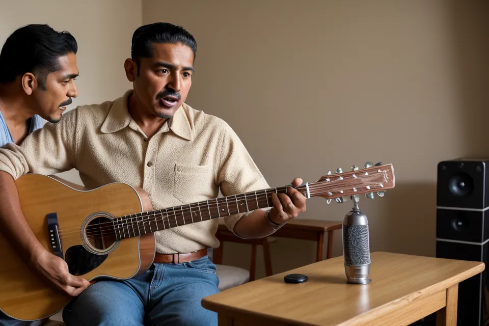 Ismael cantando en el ensayo del coro de su parroquia con una postura relajada