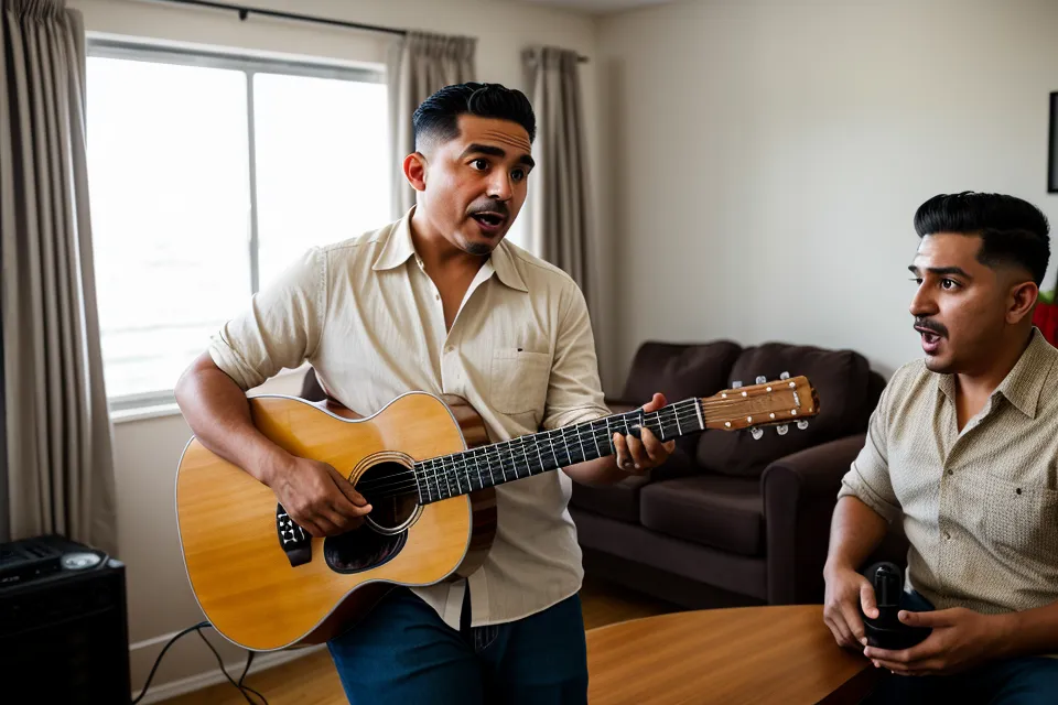 Técnica vocal y salud vocal para evitar la fatiga al cantar: hombre practicando en un ensayo de coro sin forzar la garganta