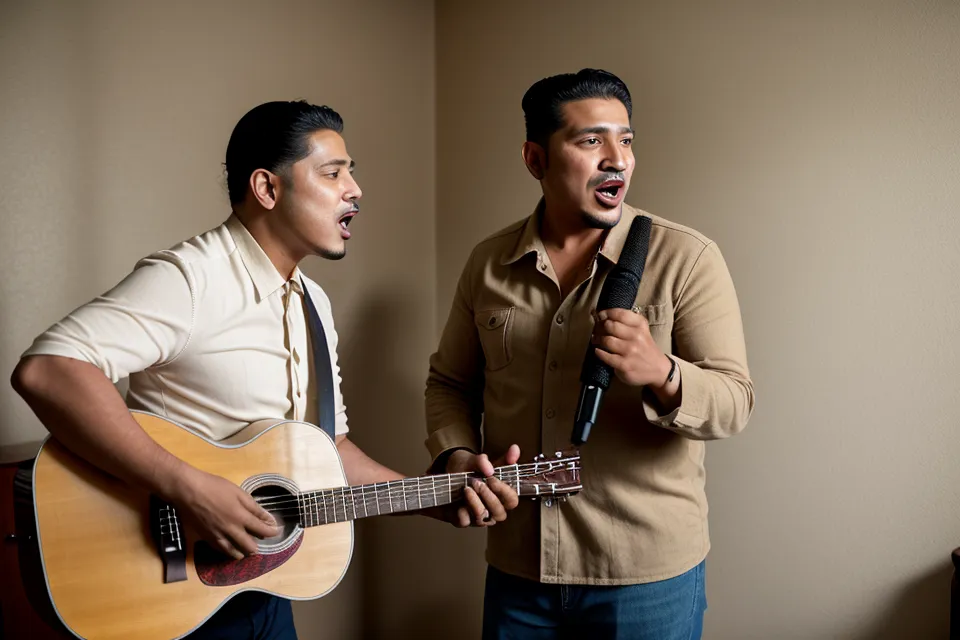 Atril con partituras en un salón parroquial iluminado por la tarde, ensayo de canto para adultos en coro