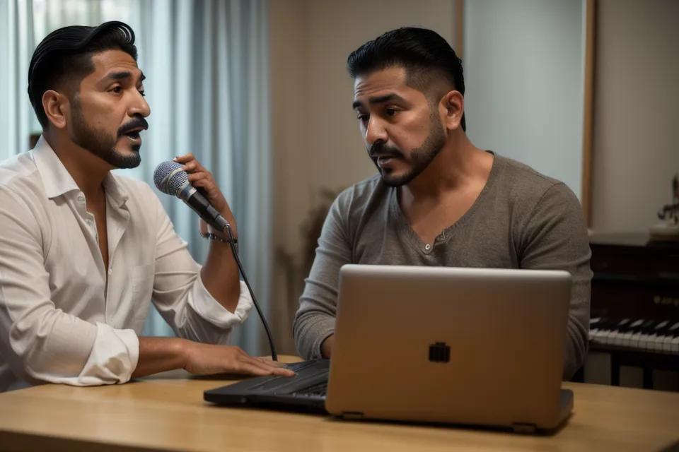 Esquema de rango vocal para barítono mostrado en una tablet sobre un piano