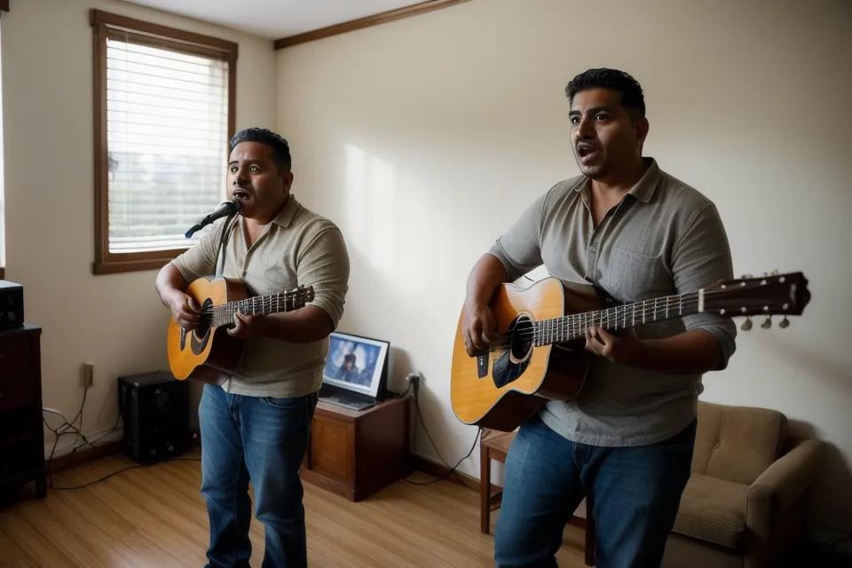 Hombre cantando en el coro de una parroquia, practicando técnica vocal y colocación de la voz para adultos